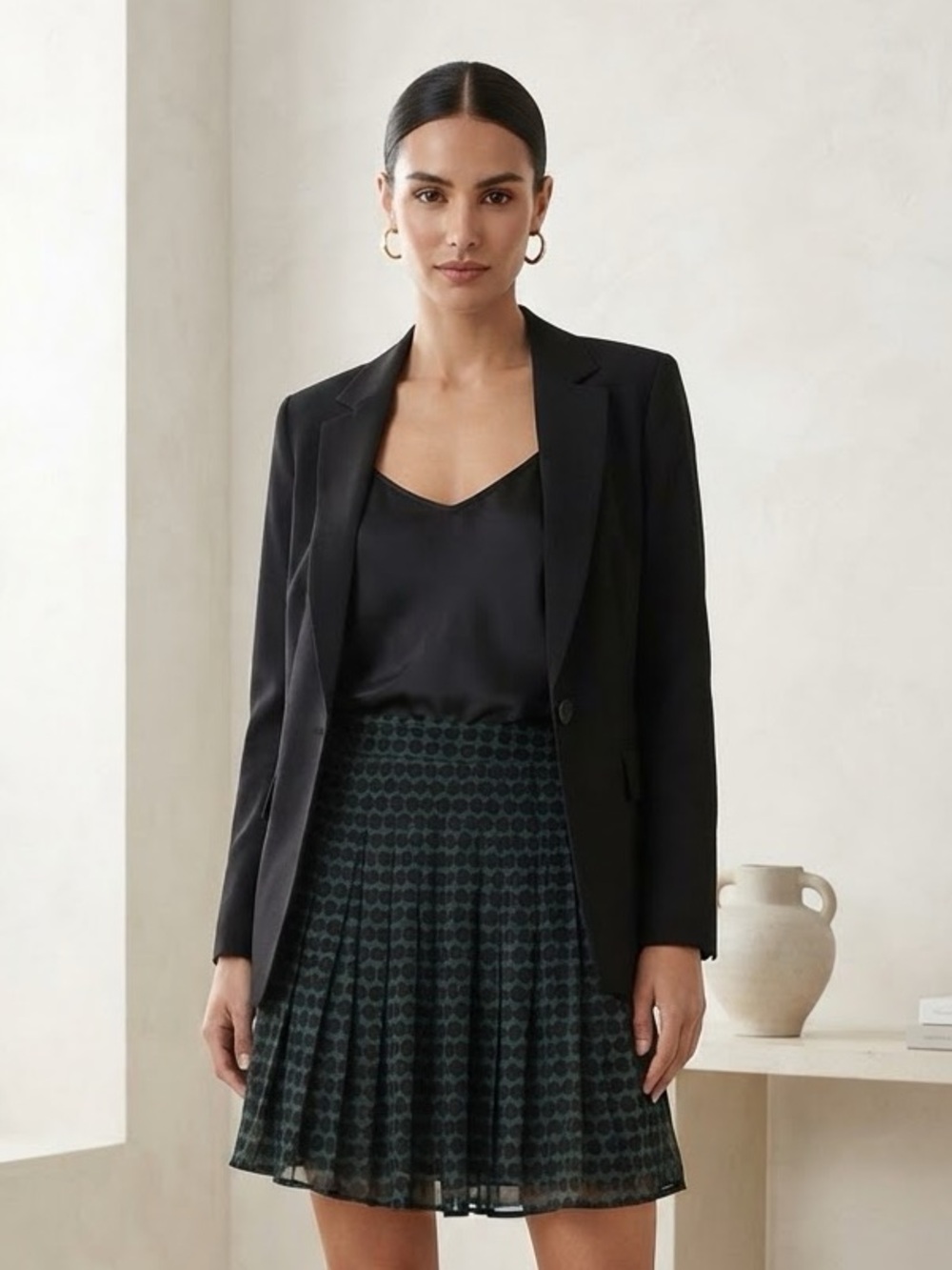Green Black Geometric Polka Dot Pleated Chiffon Mini Skirt Whimsigoth Cyber Y2K